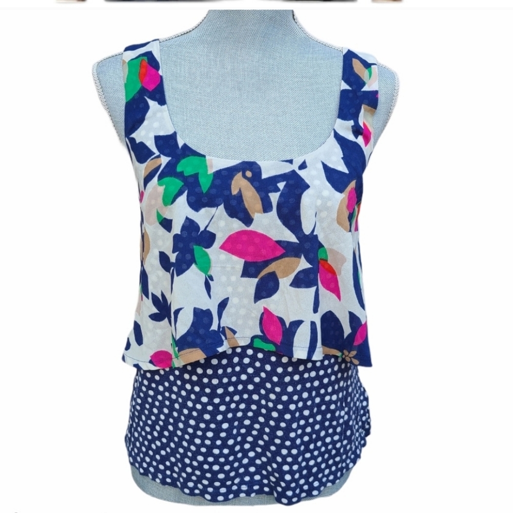 Anthropologie Meadow Rue Floral and Polka Dot Patterned Tank Size Small, EUC